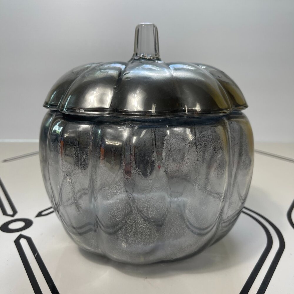 Anchor‎ Hocking Silver Glass Pumpkin Jar Lid Fall Autumn Thanksgiving Halloween